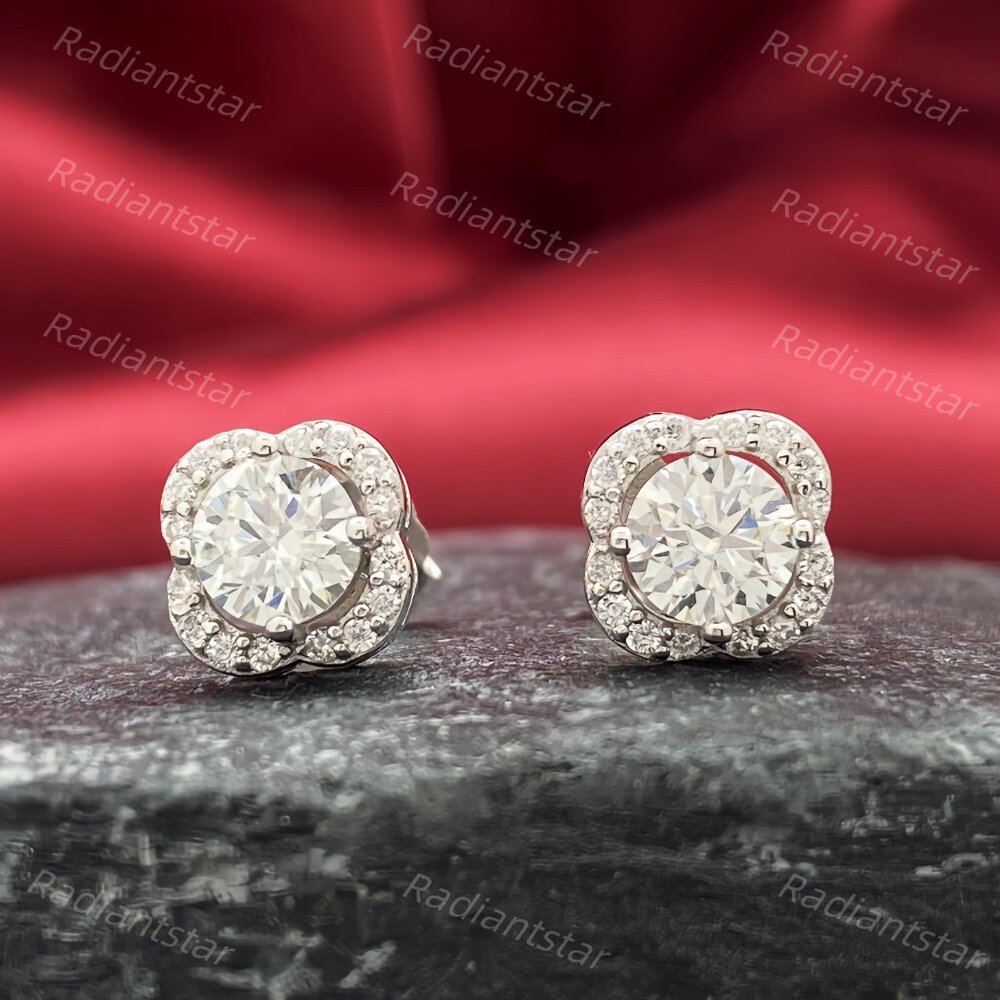 NEW Certified 1ct. t.w. Moissanite Clover Stud Earrings